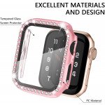 Wholesale Crystal Diamond Rhinestone Case with Built In Tempered Glass Screen Protector for Apple Watch Series 6/5/4/SE [44mm] (Rose Pink)